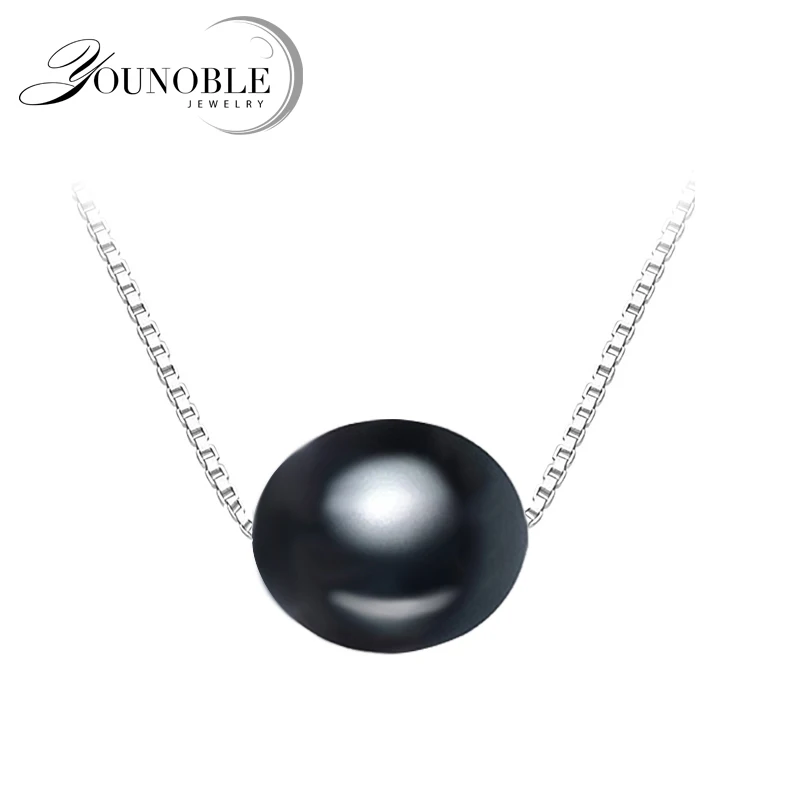 

Wedding Real Black 8-9-10mm Natural Freshwater Pearl Necklace 925 Sterling Silver Pearl Pendant Necklace For Women