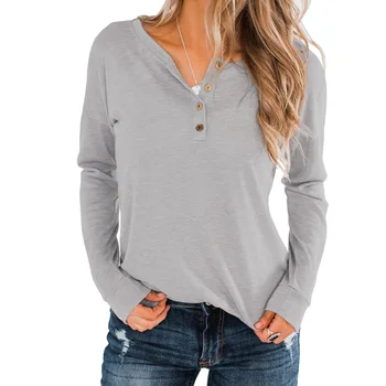 

2019new Arrival Autumn T-shirts Women Casual Half Open Collar Button T Shirt Long Sleeve Batwing Sleeve T-shirt Women Tops