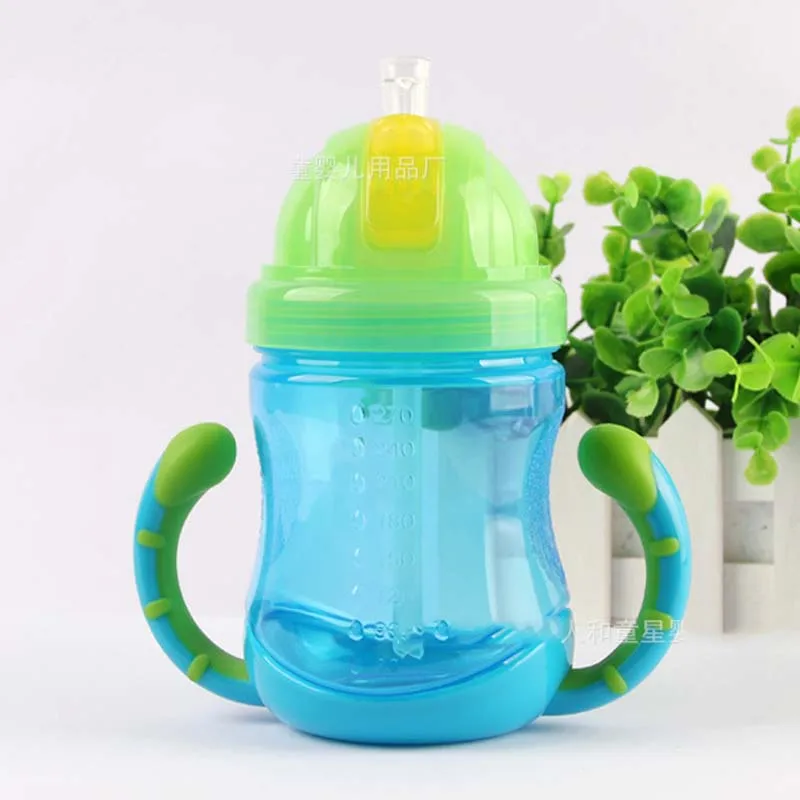 Детская бутылочка для кормления воды, Милая Мини-чашка для девочек и мальчиков с ручками, детская чашка с соломинкой, Детская Бутылочка для питья - Цвет: Blue Green