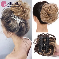 AILIADE Messy Curly Chignon Synthetic Hair Bun Donut Roller Bun Wig Blonde Brown Claw Clip In Hairpiece for Women Hair Extension