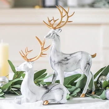 

Modern White Pink Marble Texture Deer Statue Sculpture Wild Animal Elk Home Art Gift Figurines Home Decor Wedding Accessories