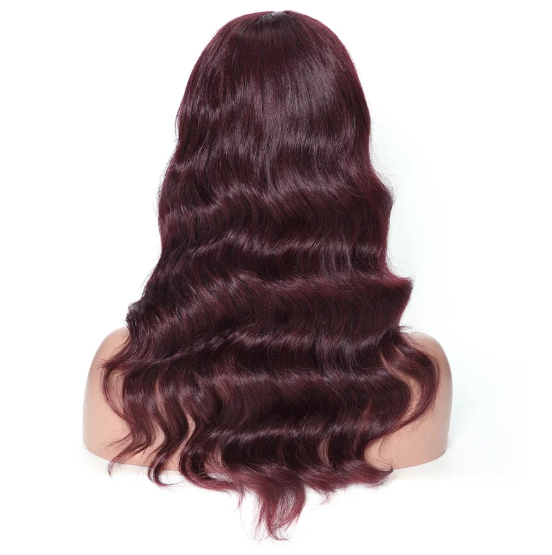 

Brazilian Loose Wave Human Hair Wigs with Bangs Brazilian Hair Non-Remy Long Wig 130% 1B and Burgundy Machine made Cheap Wigs