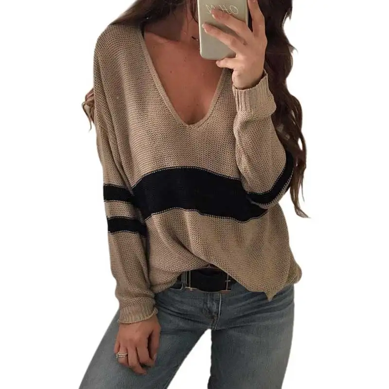 Осенний свитер с v-образным вырезом Женский вязаный большого размера женские