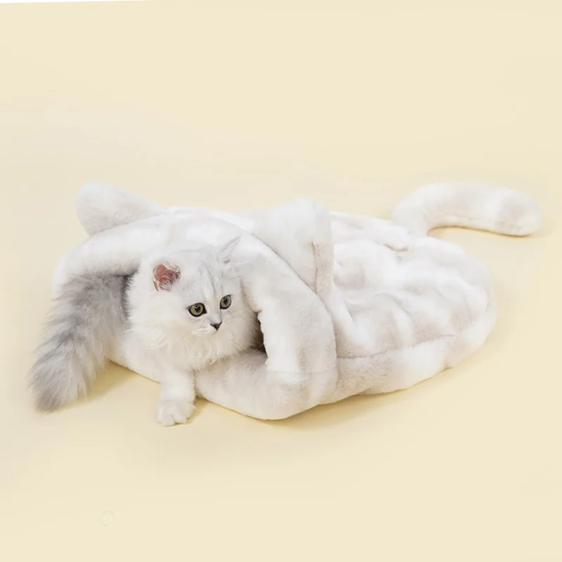 Портативный спальный мешок для питомца кошки, зимний теплый матрас для кровати для маленьких и средних кошек, пушистый длинный плюшевый домик для кошки, ГРЕБЕНКА на подарок