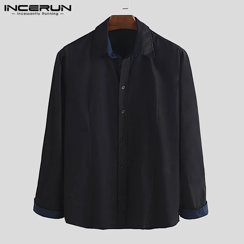 Black Navy Модная мужская одежда, рубашки с длинным рукавом, брендовые, с отворотом, на пуговицах, для фитнеса, в стиле пэчворк, бизнес стиль, Socail, рубашки для мужчин, Camisa Masculina размера плюс - Цвет: Black Navy