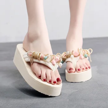 

Platform Comfortable Beach Slipper Shoes non-slip Soft Bottom Casual Flip Flops Bohemia Style Summer Wedge Beach Woman Sandals