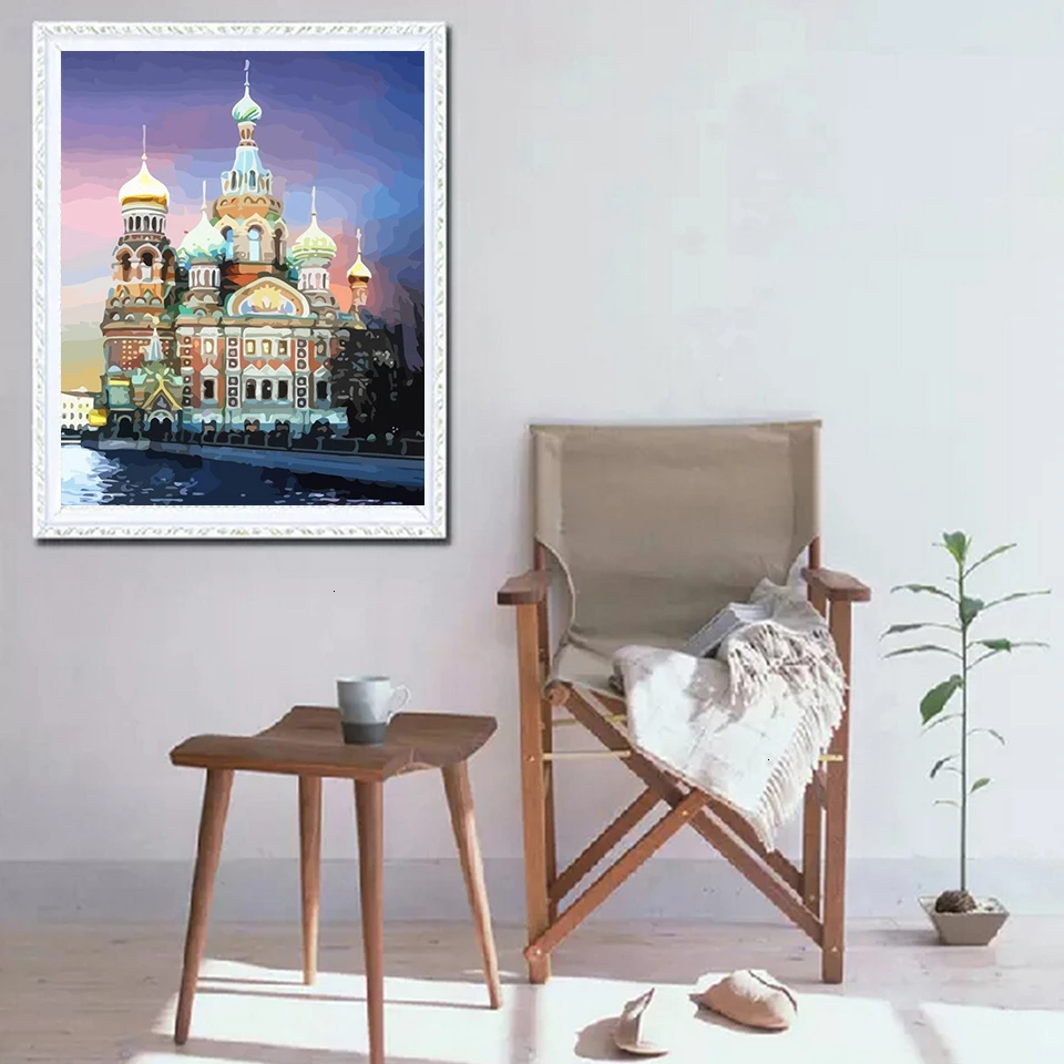 AZQSD Unframe Раскраска по номерам строительство DIY Декор для дома акриловая краска масляная краска ing по номерам СПб ручной работы подарок