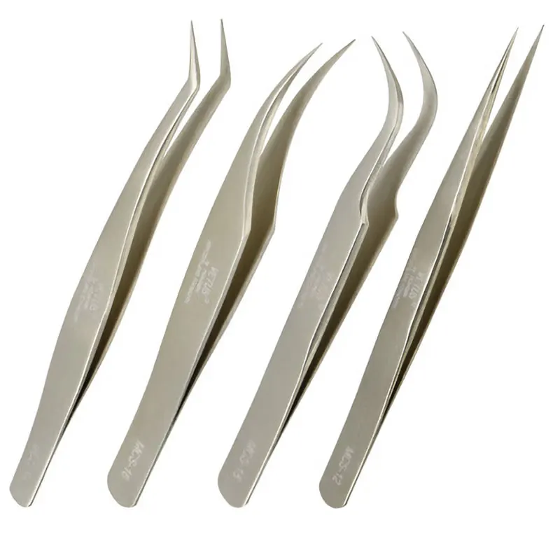 Vetus Eyelashes Extension Tweezers Stainless Excellent Closure 3D 6D Volume Lash Tweezer Eye Makeup Tools - Color: 4 sizes champagne
