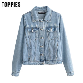 

2020 spring plus size jeans jacket women denim jacket vintage classic distressed coat ripped hole