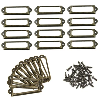 

100Pcs Antique Metal Drawer Label Pull Frame Handle File Name Card Holder for Furniture Cabinet Drawer Box Case Bin