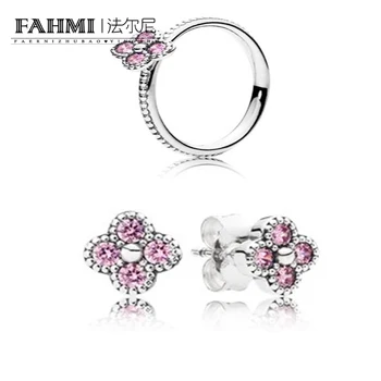 

2020 100% 925 sterling silver pink flower shaped zircon hollow elegant ring female models elegant noble ring Ear Studs