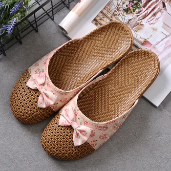 

Women Flax Slippers Casual Slides Floral Bow Linen Casual Indoor Shoes Woman Summer Sandals Flip Flops Shoes Zapatillas De Mujer