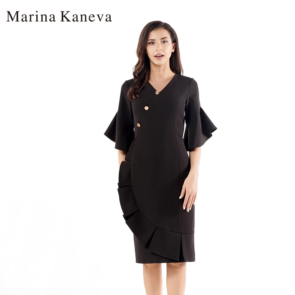 MARINA KANEVA/Новое игривое женское свободное платье в европейском и американском стиле, большие размеры, Ранняя осень, элегантная атмосфера, французское платье