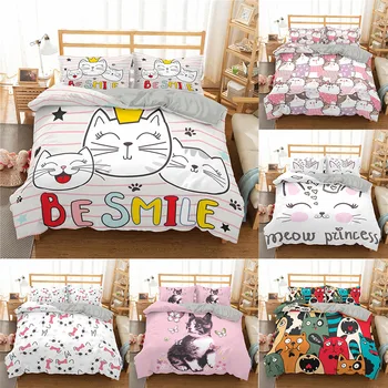 

Homesky Cartoon Bedding Set Cute Cats Meow Duvet Cover Set Twin Full Queen King Double Sizes Quilt Comforter Cover Bedclothes