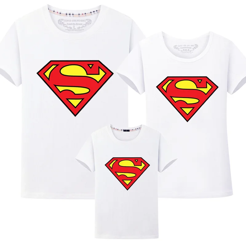 white Superman top Футболки с изображением Супермена; хлопковая одежда с короткими рукавами для папы, мамы, родителя и ребенка; одинаковые комплекты для семьи; подарки для детей; Прямая поставка - Цвет: white Superman top