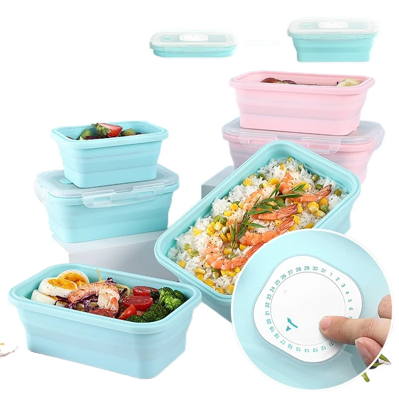 4pcs Set Lunch Box Food Storage Snack Silicone Collapsible Container Microwave 