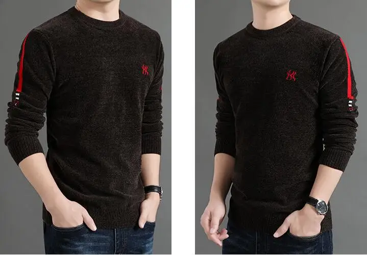 New fall/winter chenille men's sweater casual popular logo line-up men's thickened turtleneck sweater men