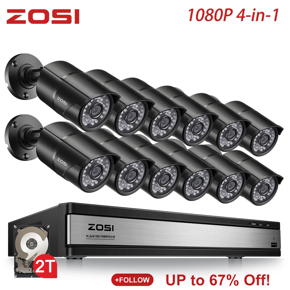 ZOSI 1080P 2MP 16 канальный CCTV система TVI рекордер DVR комплект пуля водонепроницаемый видео ИК фильтр ночного видения наружная камера