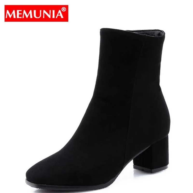 

MEMUNIA Plus size 34-48 new high quality ankle boots for women square toe high heels simple basic ladies boots dress shoes
