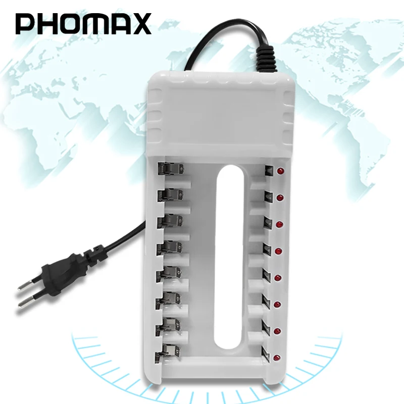 PHOMAX 5W 2 4 V 8 слотов ЕС светодиодный смарт дисплей быстрое зарядное устройство AA AAA Ni