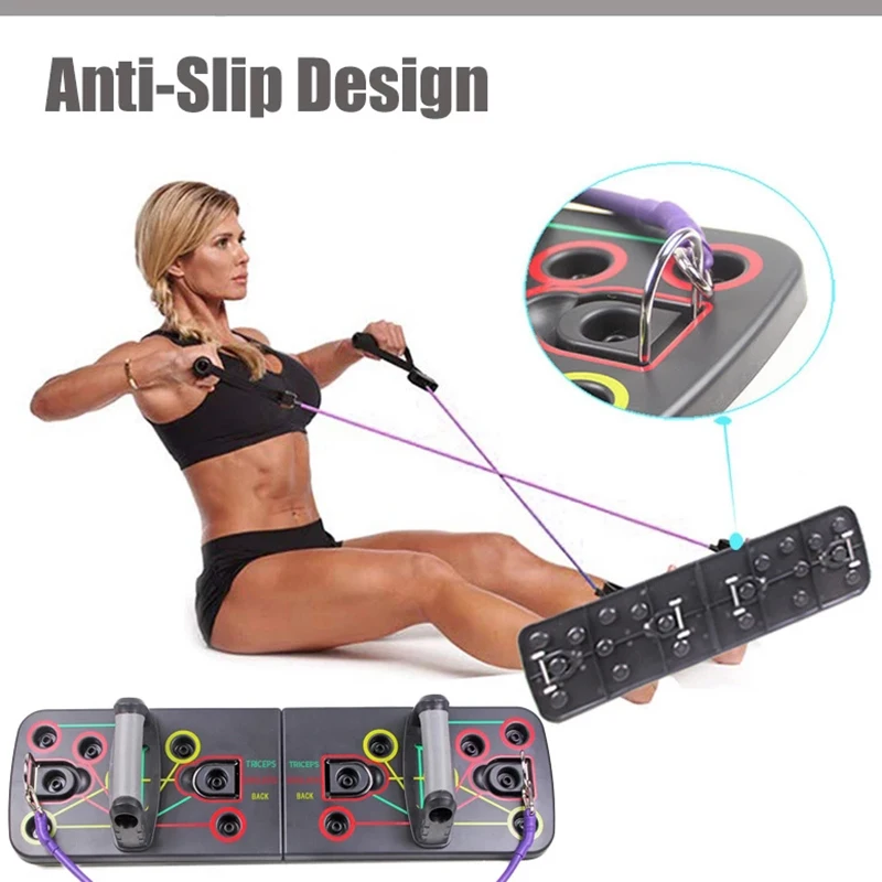 Foldable Push Up Rack Board With Latex Resistance Bands Body Building Board System Fitness Comprehensive Indoor Training Gym