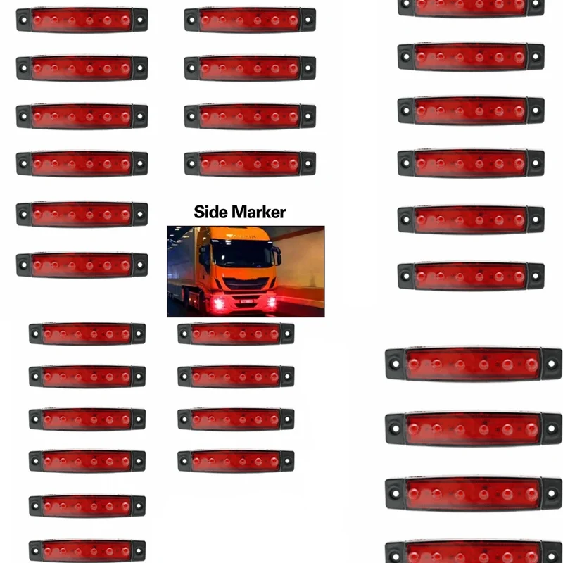 12/24V 6 светодиодный красный+ белый+ желтый прицеп пикап Боковые указатели поворота Габаритные светильник грузовик Грузовые автомобили автобус оформление Боковой габаритный фонарь - Цвет: 30 pcs red