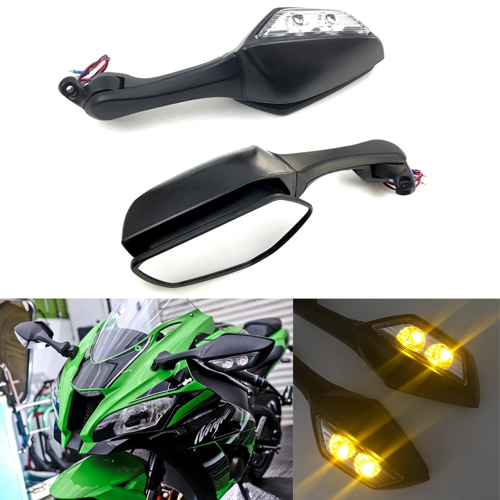 ForKawasakiNinjaZX10R20112015FoldingSideMirrorLEDTurnLight