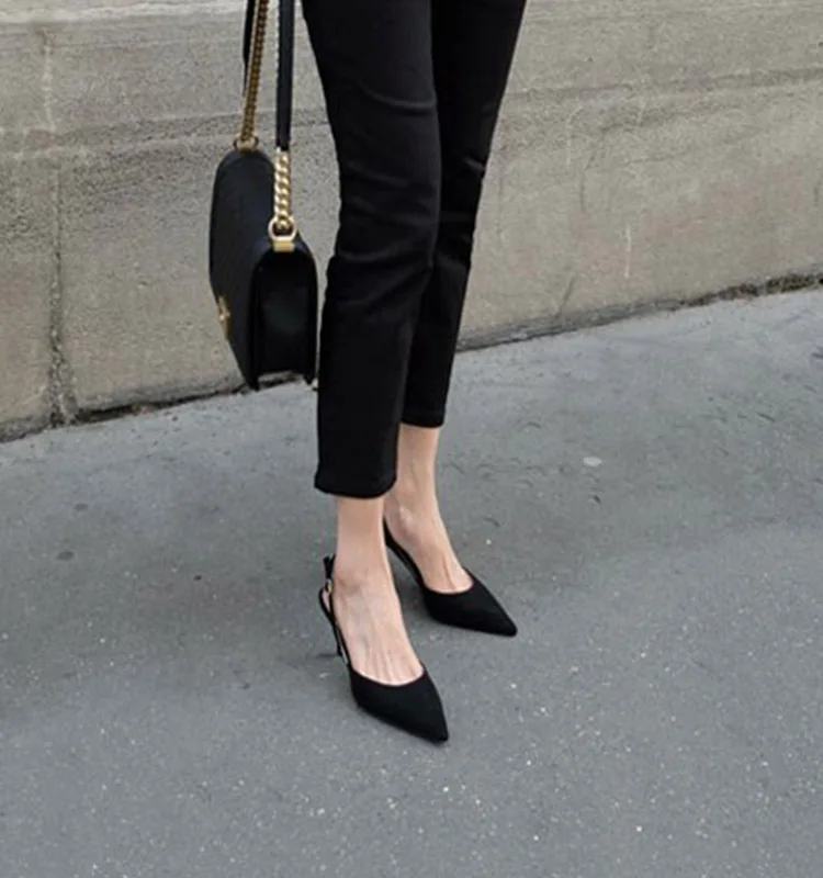

2019 Spring Summer New Style GIRL'S High Heel Shoes Thin Heeled Pointed-Toe Black And White with Pattern WOMEN'S Sandals Hipster