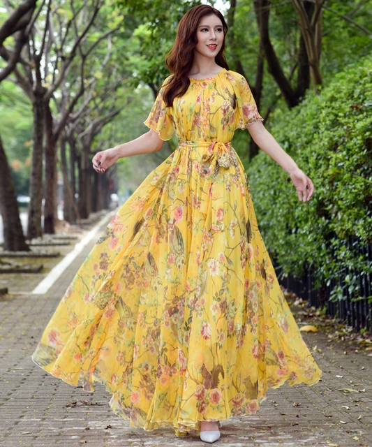 Colorful Floral Printed Chiffon Maxi 