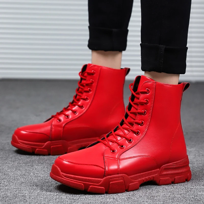 

Autumn 2019 Men Boots Brand Designer Casual Shoes For Male Black Red Mens Working Boots Size 39-44 Fashion Casual Boots Non-Slip