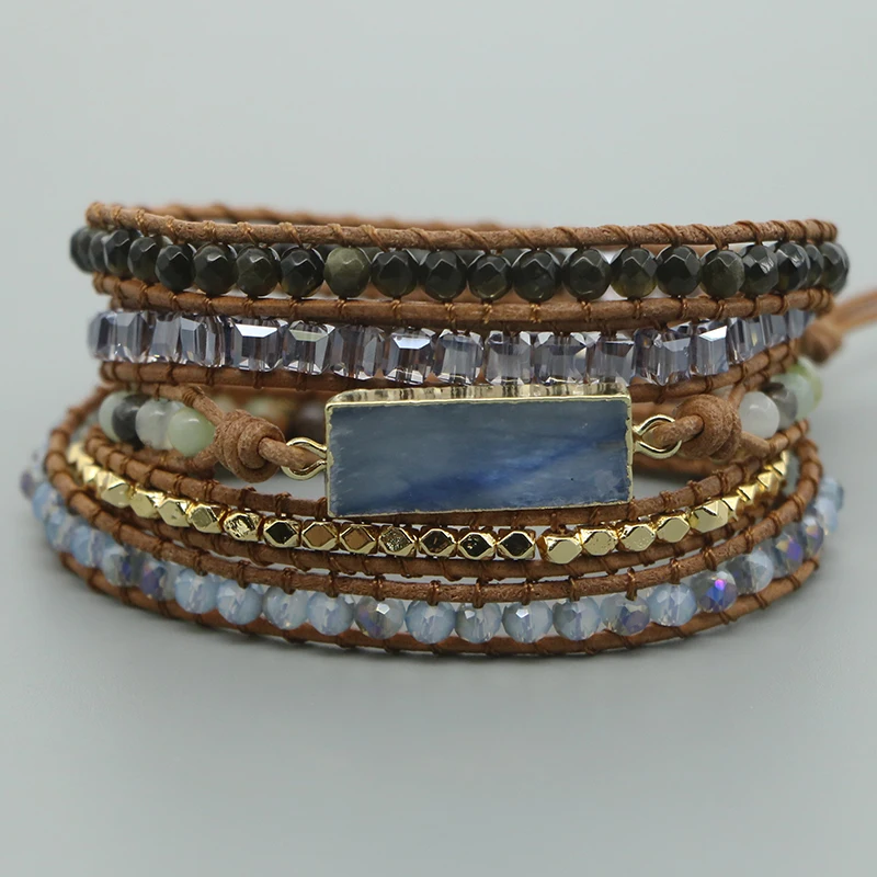 

EDOTHALIA Trendy Small Charm Leather Bracelet Women Handwoven 5 Strands Wrap Bead Bracelets aretes de mujer