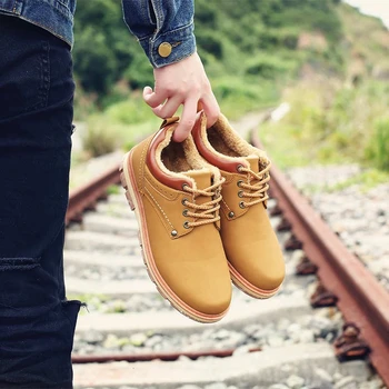 

men casual leather shoes men's leather shoes work safety shoes, winter waterproof ankle boots Vintage platform and velvet shoes