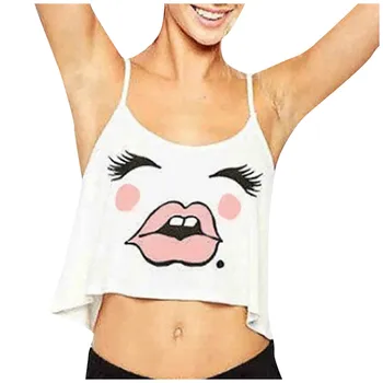 

New Fashion Women Sleep Tops Sexy Lip Print Sleeveless Nightwear Vest Blouse Sleepwear Tops Lady Sexy Tops Home Underwear Z0421