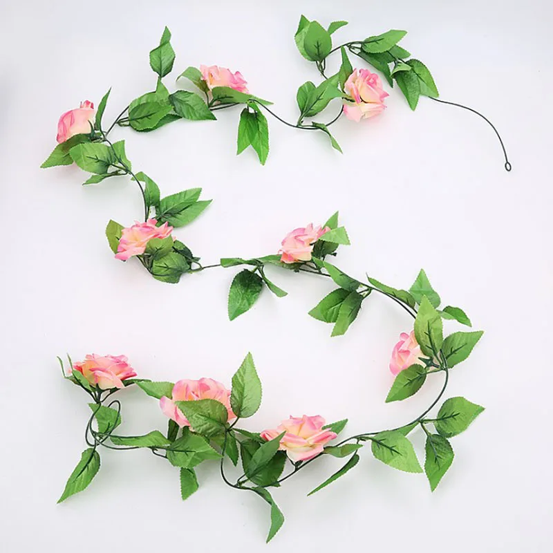250CM/lot Silk Roses Ivy Vine with Green Leaves For Home Wedding Decoration Fake leaf diy Hanging Garland Artificial Flowers - Цвет: sunset