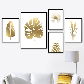 

Home Decor Modular Nordic Simple Canvas Painting Gold Leaf Plant Posters And Prints Decorative Pictures For Bedroom Dining Room
