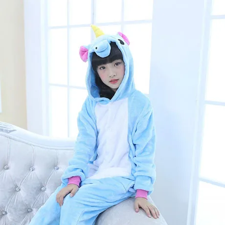 Baby Boys Girls Pajamas Autumn Winter Children Flannel Warm animal penguin Stitch panda Onesie Sleepwear Pajamas for 3 5 7 9 12Y - Цвет: as picture