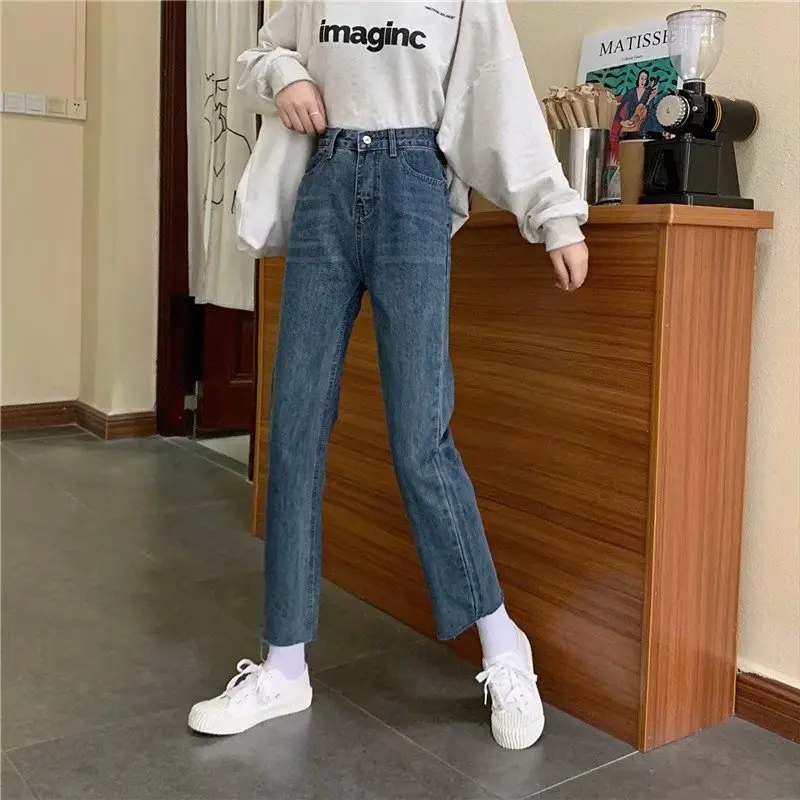 Jeans Womens Look Thin Solid High Waist 