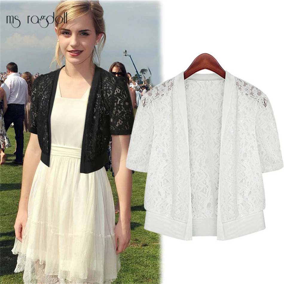 

ms ragdoll Women Bolero Crop Plus Size Wrap Coat Hollow Out Lace Short-sleeve Short Small Shawl Cardigan Tops Jacket