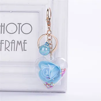 

Cute Keychain Women Acrylic personality simple Blue Navy Pink Love Shape Star Sequin Rose Ring Holder Key Chains wholesale 20H