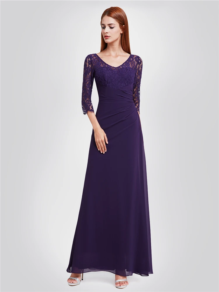 Это Yiya элегантное вечернее платье Кружева v-образным вырезом женские вечерние платья три четверти рукав в пол плюс размер халат de Soiree C426