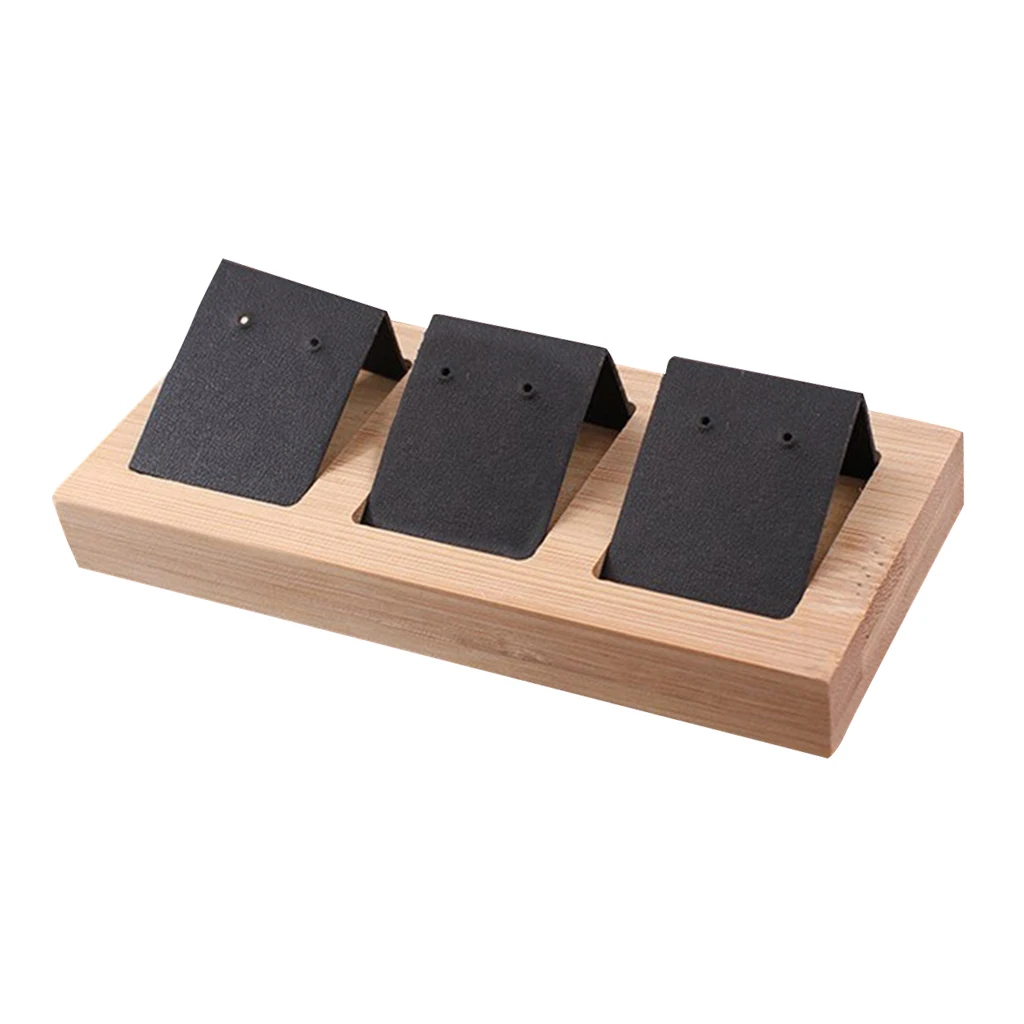 3 пары сережек карты, бархат/кожзам бамбука серьги Дисплей Держатель для карт для ювелирных аксессуаров дисплей, 3 цвета - Цвет: Черный