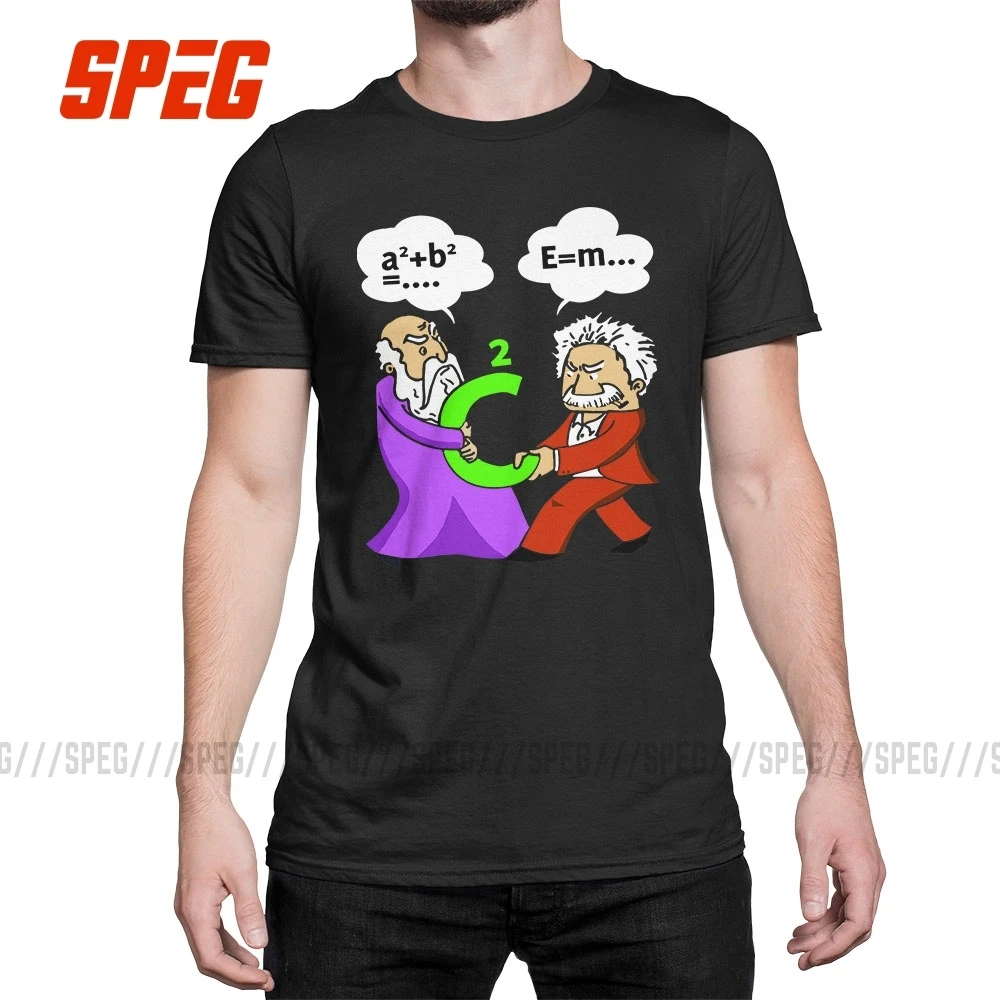 Science Laboratory Pythagoras Fights Einstein T-Shirts Short-Sleeved Tee Shirt 100% Cotton Men's T Shirts O-Neck |