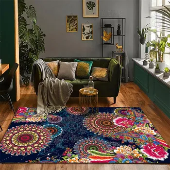 

Fashion round Flower Rug Mandala Ethnic-Style Bedroom Living Room Carpet Kitchen Bathroom Floor Mat Mat Bed Blanket