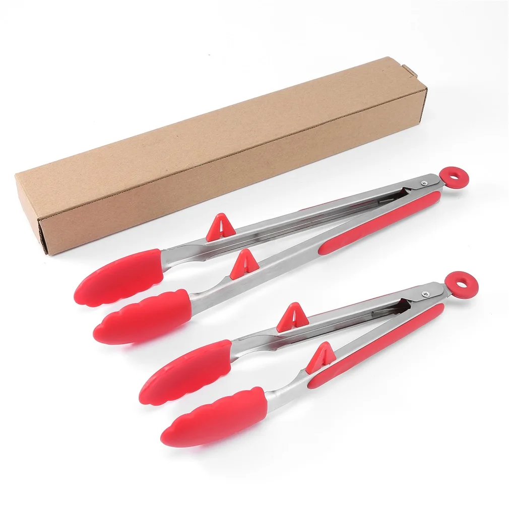 

2 PCS Kitchen Tools 9 Inch + 12 Inch Food Clip Stainless Steel + Rubber + Silicone High & Low Temperature Resistance