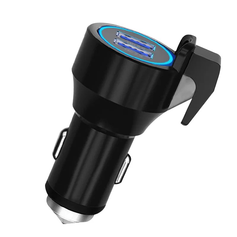 

New Style QC 2.0 Smart Car Charger Double USB Car Charger Safety Hammer with LED Ambient Light