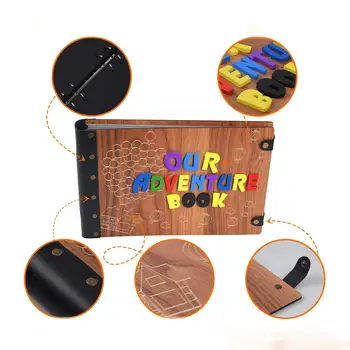

80 Pages Our Adventure Book Photo Album DIY Scrapbook Album with 3D Wood Letters Cover for Anniversary Valentines Wedding