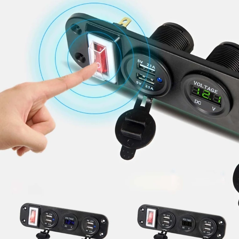 Автомобиль Лодка Грузовик DC 12V 24V 4 USB зарядное устройство адаптер светодиодный вольтметр с переключателем панели