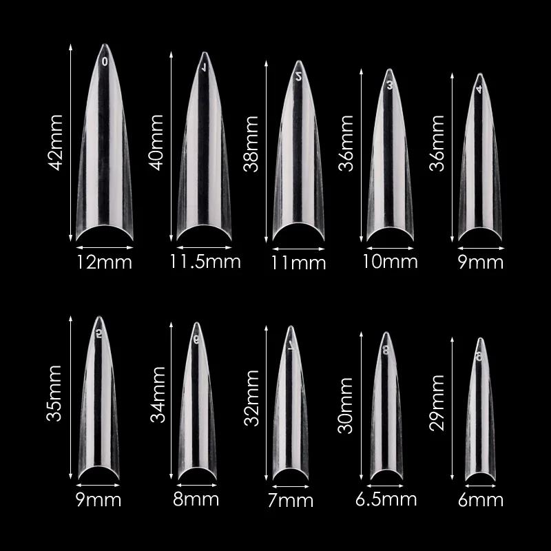 

500PCS/BOX Sharp Fake Nails Clear/Clear Extra-long Acrylic Stiletto False Nail Tips With Glue For Salon DIY Finger Manicure Tool