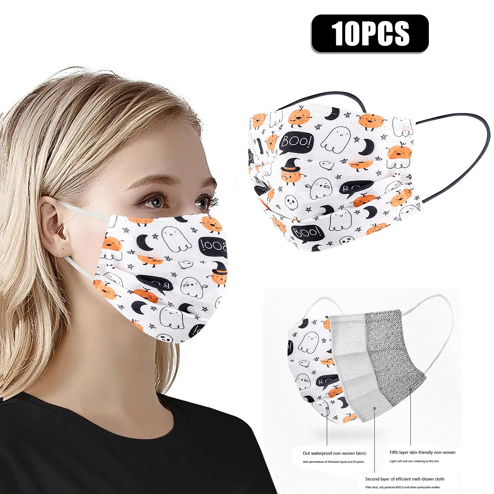 50/100pcs Halloween Cosplay Mascarillas Disposable Face Mask For Adult Print Face Masks Mascarilla Desechable Masque Jetables