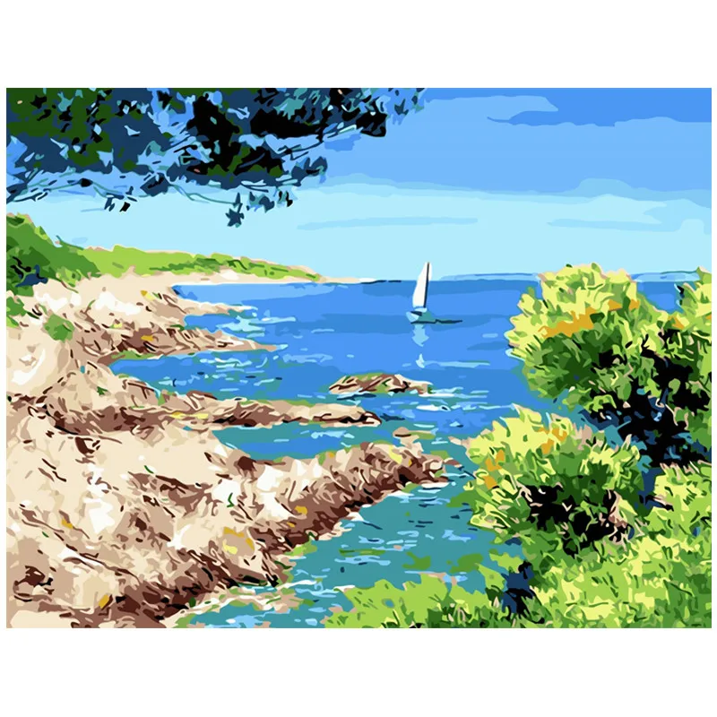 Залив sailboat.40x50cmDIY краска для раскрашивания по номерам инструменты Рисование